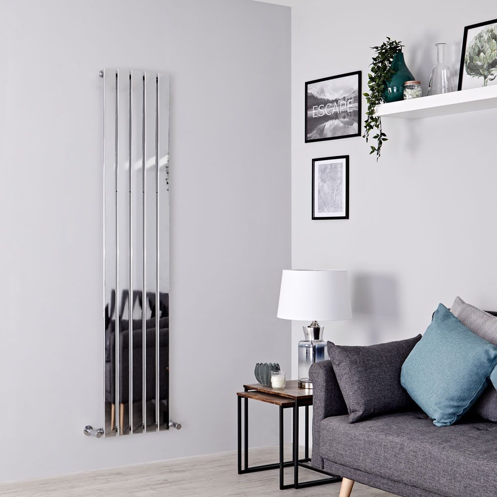 Milano Alpha - Chrome Flat Panel Vertical Designer Radiator - 1800mm x 375mm (Single Panel)