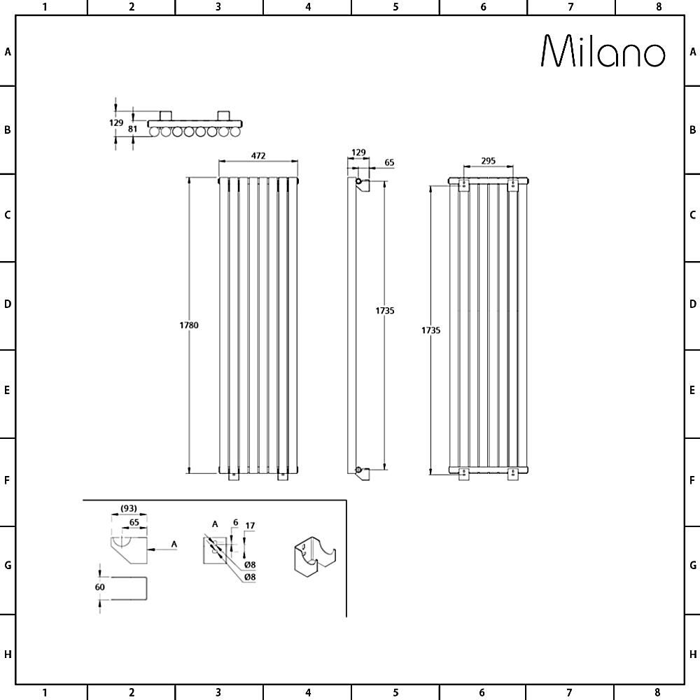 Milano Java - Black Vertical Designer Radiator - 1780mm x 472mm (Single ...