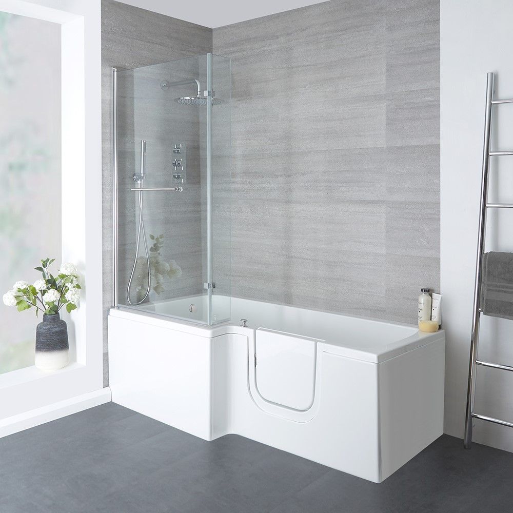 Milano Merso - 1700mm x 850mm Easy Access Walk-In L-Shaped Shower Bath with Screen - Left and Right Hand Options