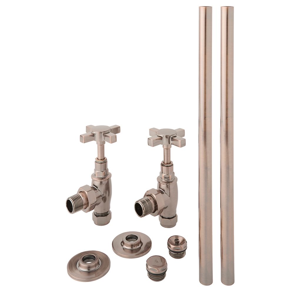 Milano - Traditional Angled Radiator Valve and Pipe Set - Brushed Bronze