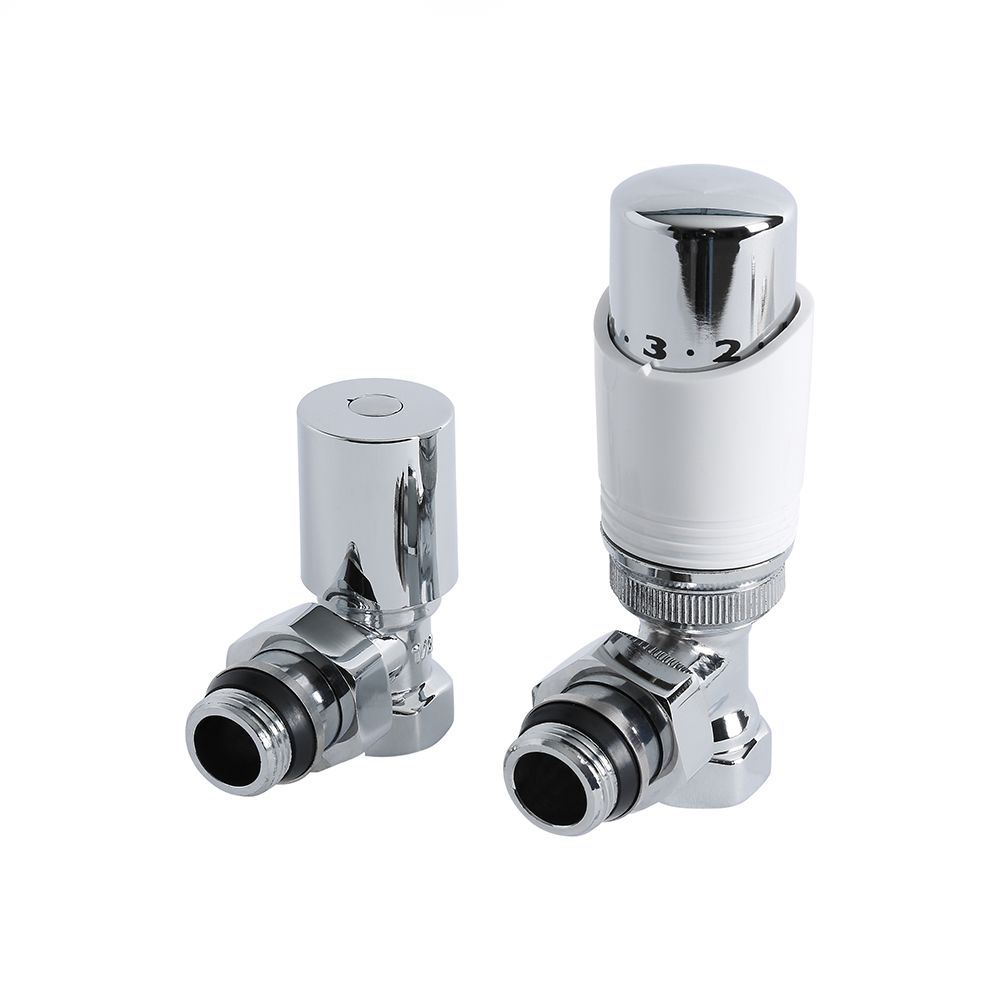 Milano - Chrome 1/2" Female Thread Radiator Valves with White TRV