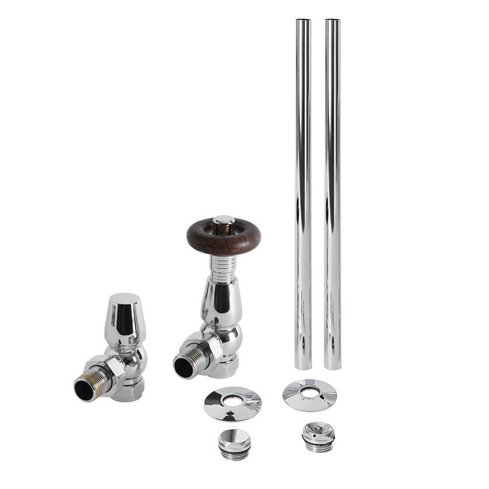 Milano Windsor - Traditional Thermostatic Angled Radiator Valve and Pipe Set - Chrome