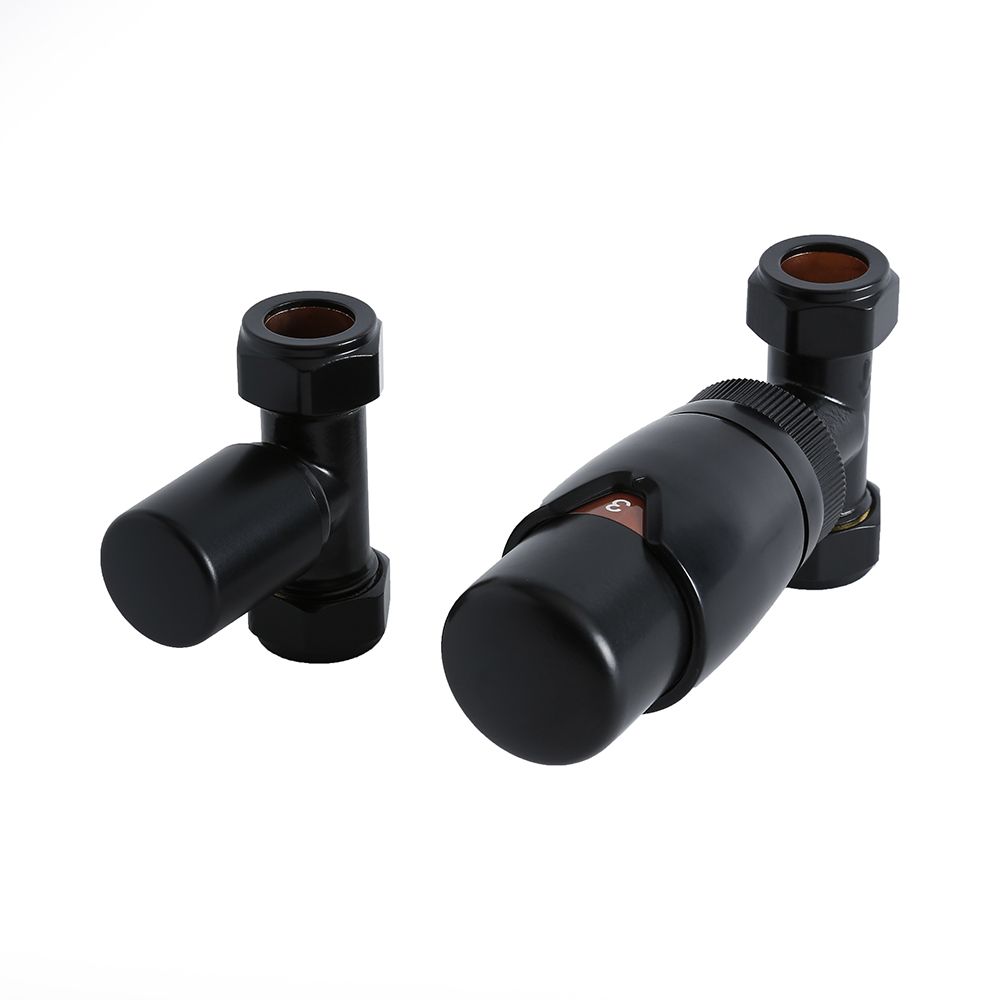 Milano - Modern Black Thermostatic Straight Radiator Valve and Lockshield