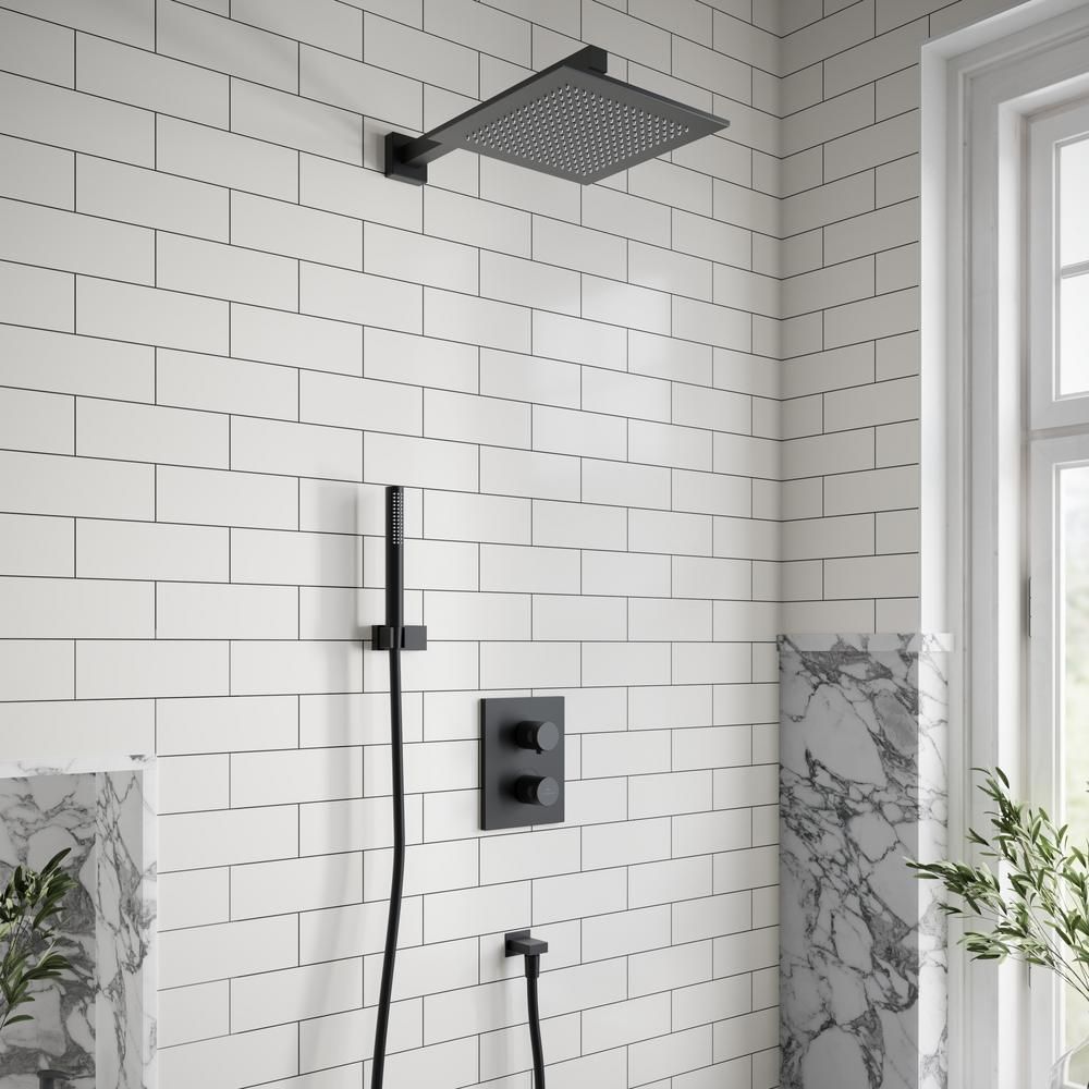 Villeroy & Boch Universal - Thermostatic Shower System with 250mm Square  Shower Head and Hand Shower (2 Outlet)  - Matt Black