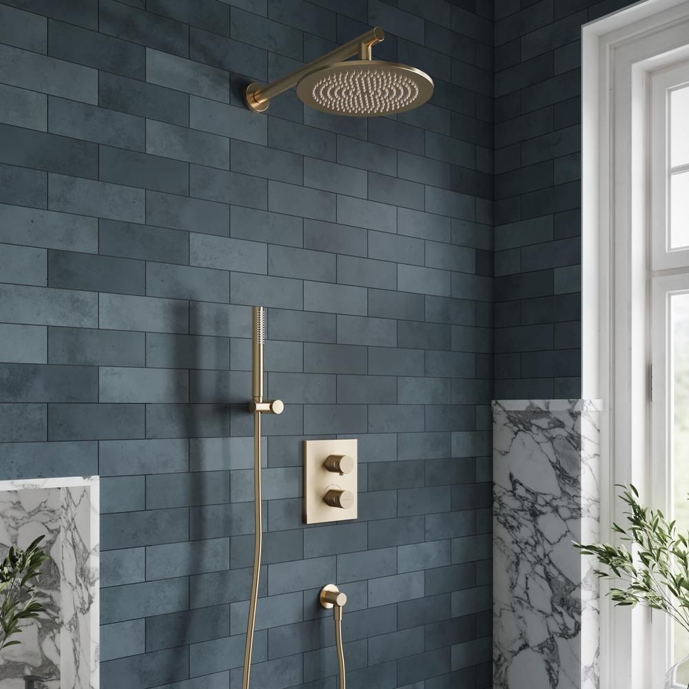 Villeroy & Boch Universal - Thermostatic Shower System with 250mm Round Shower Head and Hand Shower (2 Outlet)  - Brushed Gold