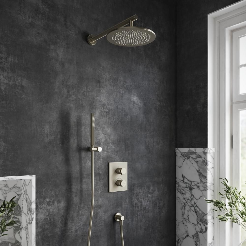 Villeroy & Boch Universal - Thermostatic Shower System with 250mm Round Shower Head and Hand Shower (2 Outlet)  - Brushed Nickel Matt