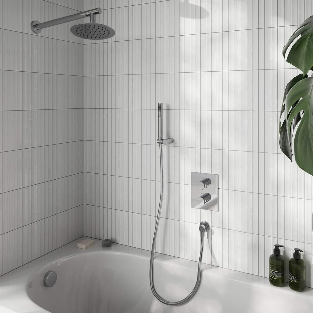 Villeroy & Boch Universal - Thermostatic Shower Bath System with 200mm Round Shower Head, Overflow Bath Filler and Hand Shower (3 Outlet)- Chrome