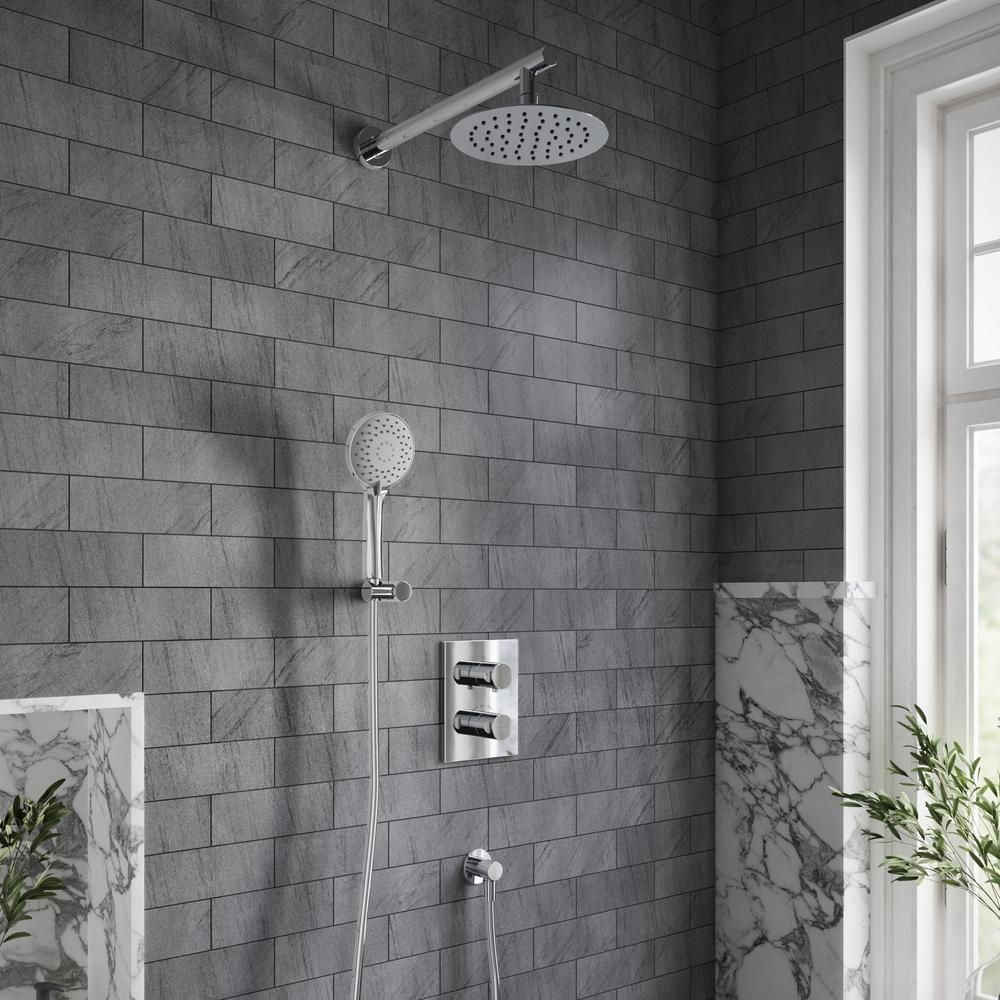 Villeroy & Boch Universal - Thermostatic Shower System with 200mm Round Shower Head and Hand Shower (2 Outlet)  - Chrome