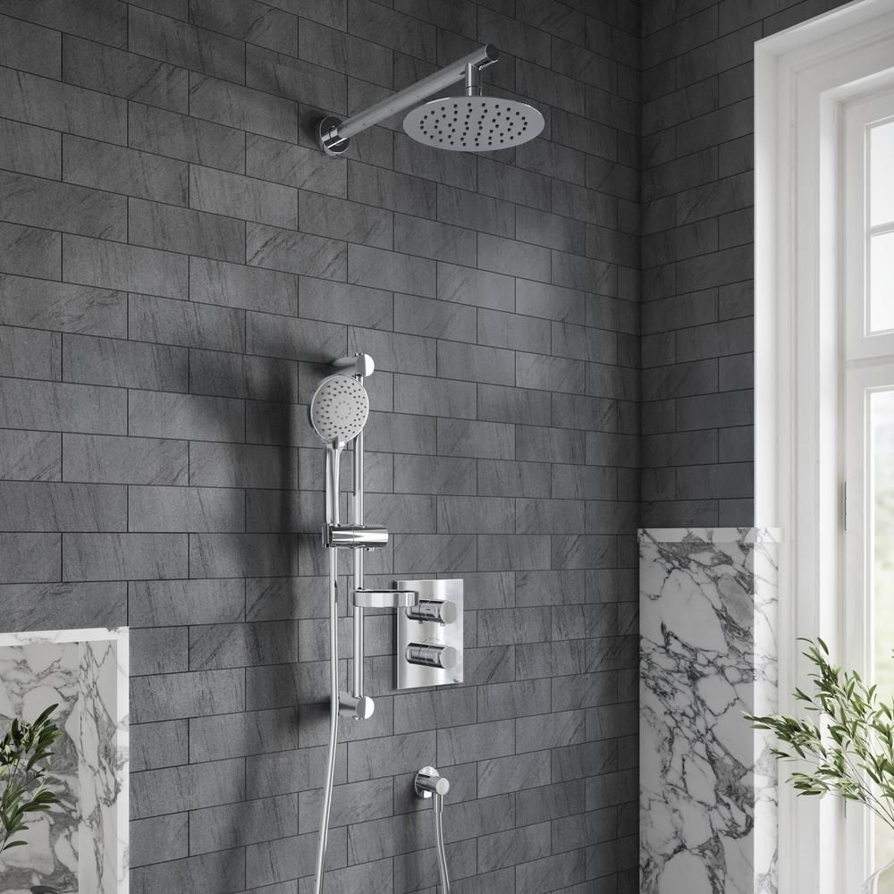 Villeroy & Boch Universal - Thermostatic Shower System with 200mm Round Shower Head and Riser Rail with Hand Shower (2 Outlet) - Chrome
