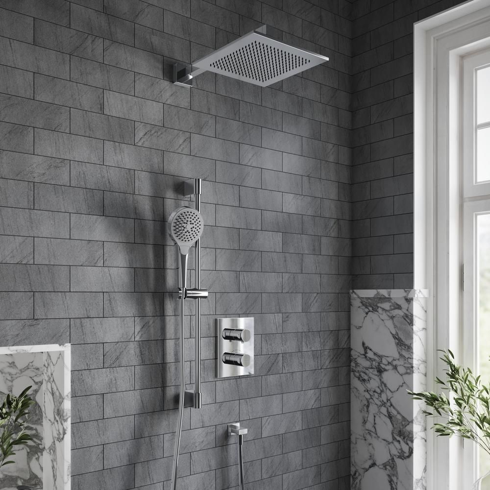 Villeroy & Boch Universal - Thermostatic Shower System with 250mm Square Shower Head and Riser Rail with Hand Shower (2 Outlet) - Chrome