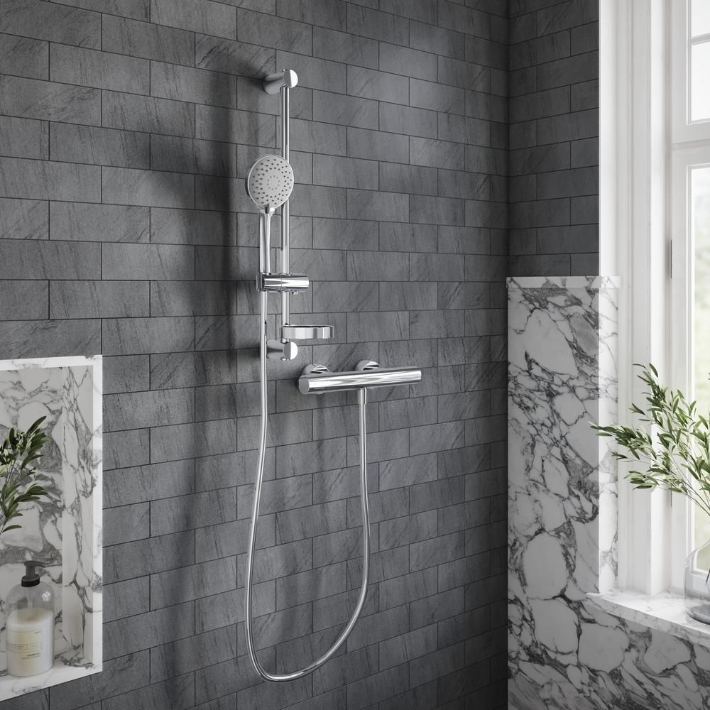 Villeroy & Boch Universal - Round Thermostatic Bar Shower Valve with Riser Rail and Hand Shower (1 Outlet) - Chrome