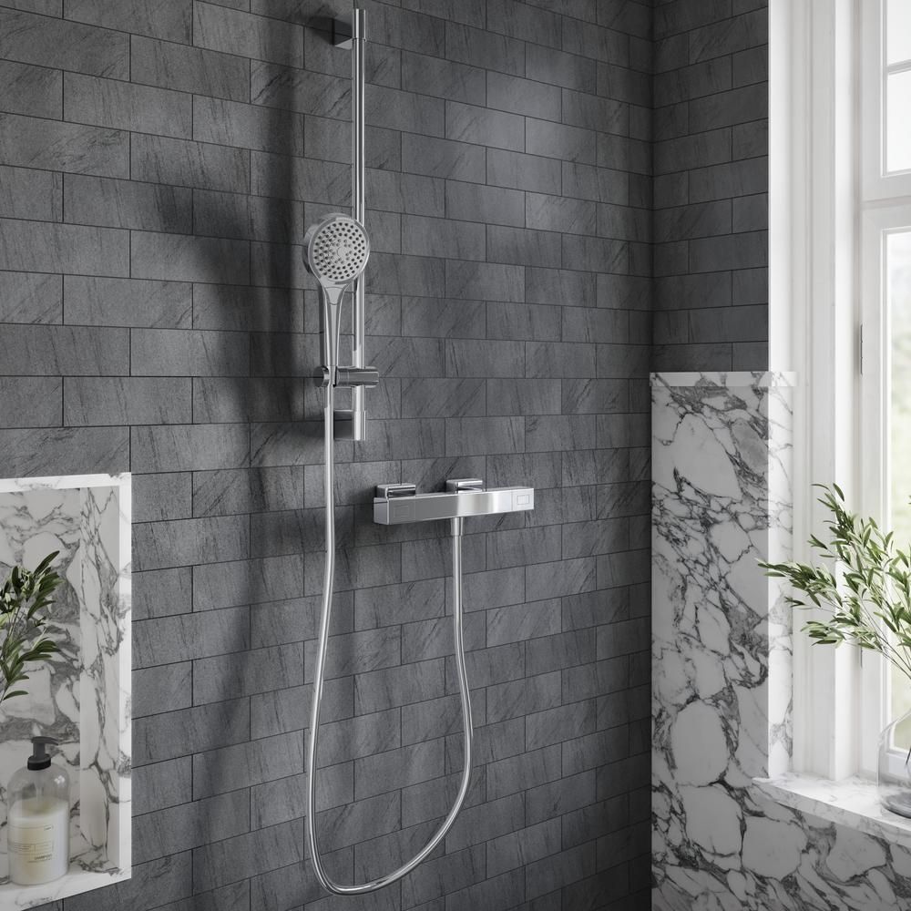 Villeroy & Boch Universal - Square Thermostatic Bar Shower Valve with Riser Rail and Hand Shower (1 Outlet) - Chrome