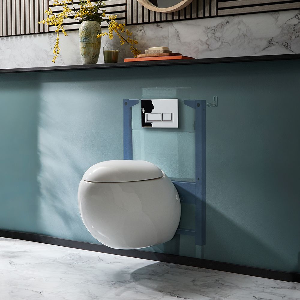 Milano Mellor - White Modern Wall Hung Toilet with Short Wall Frame - Choice of Flush Plate