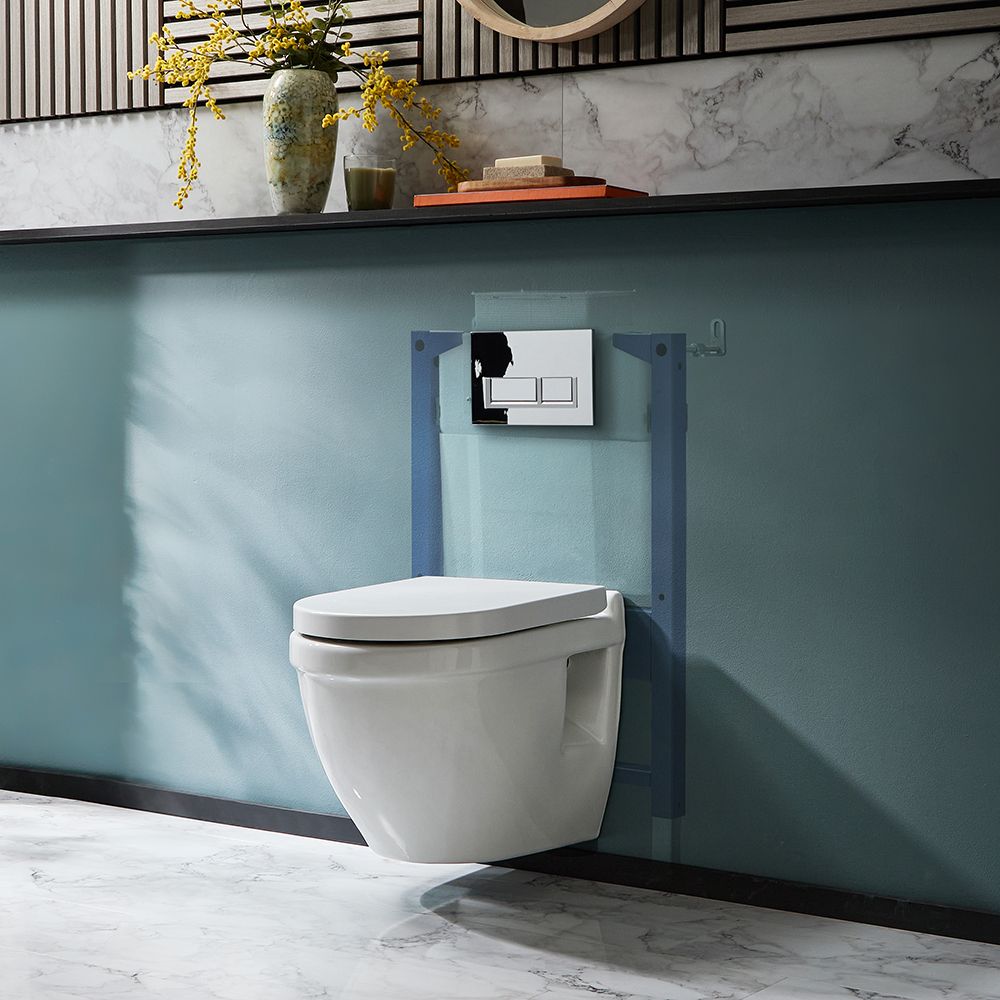 Milano Newby - White Modern Wall Hung Toilet with Short Wall Frame - Choice of Flush Plate