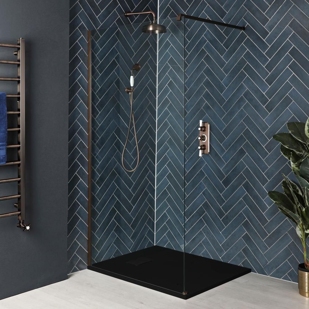 Milano Rosso - Matt Bronze Walk-In Shower Enclosure with Slate Tray - Choice of Sizes