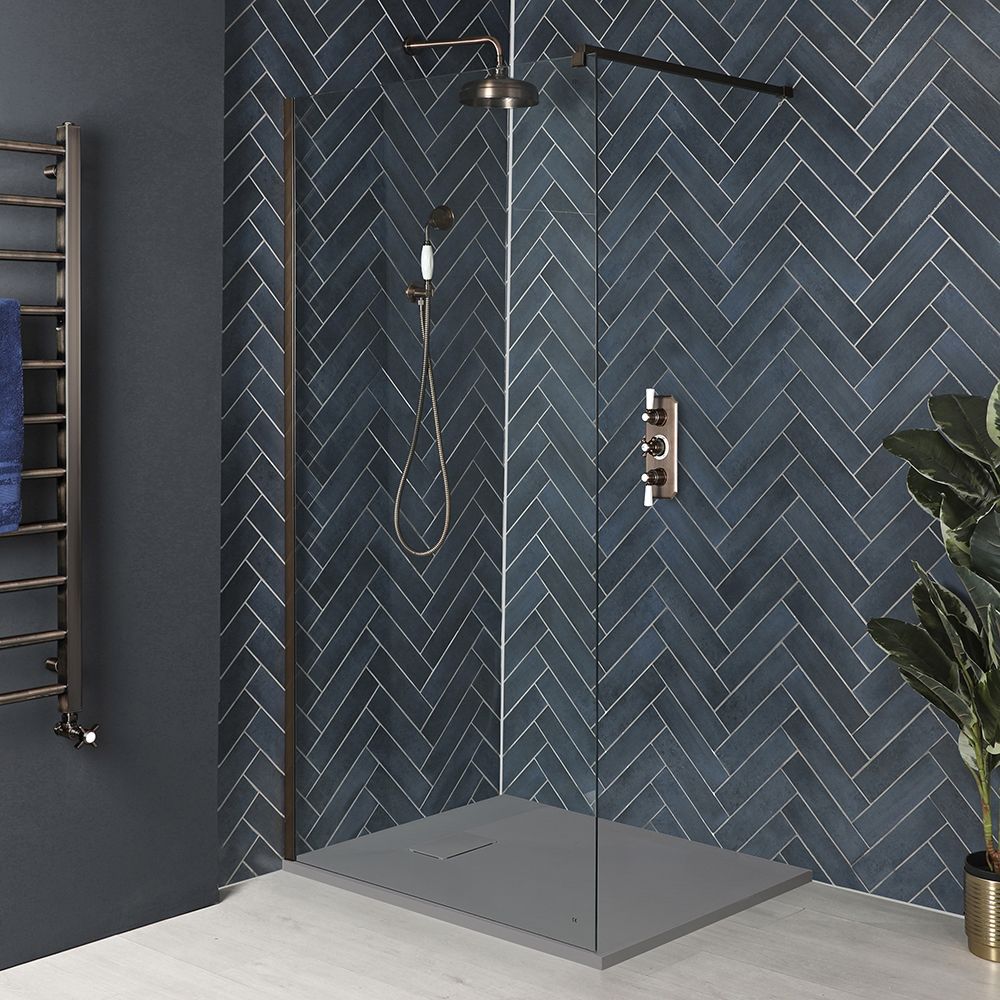 Milano Rosso - Matt Bronze Walk-In Shower Enclosure with Slate Tray - Choice of Sizes