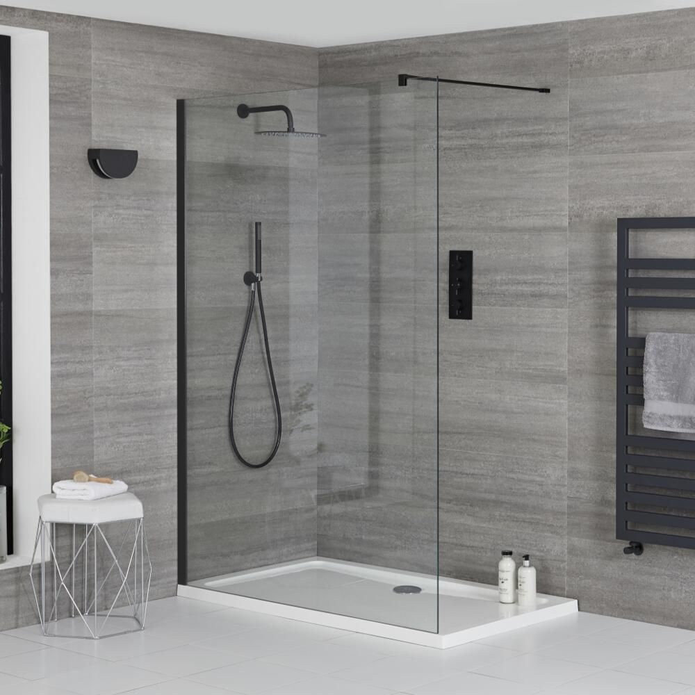 Milano Nero - Walk-In Shower Enclosure with Tray - Choice of Sizes