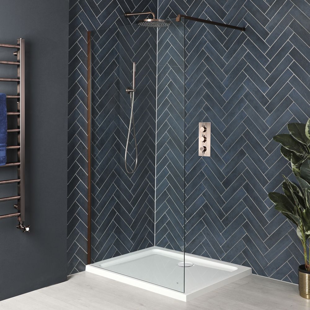 Milano Eris - Brushed Copper Modern Walk-In Shower Enclosure with Tray - Choice of Sizes