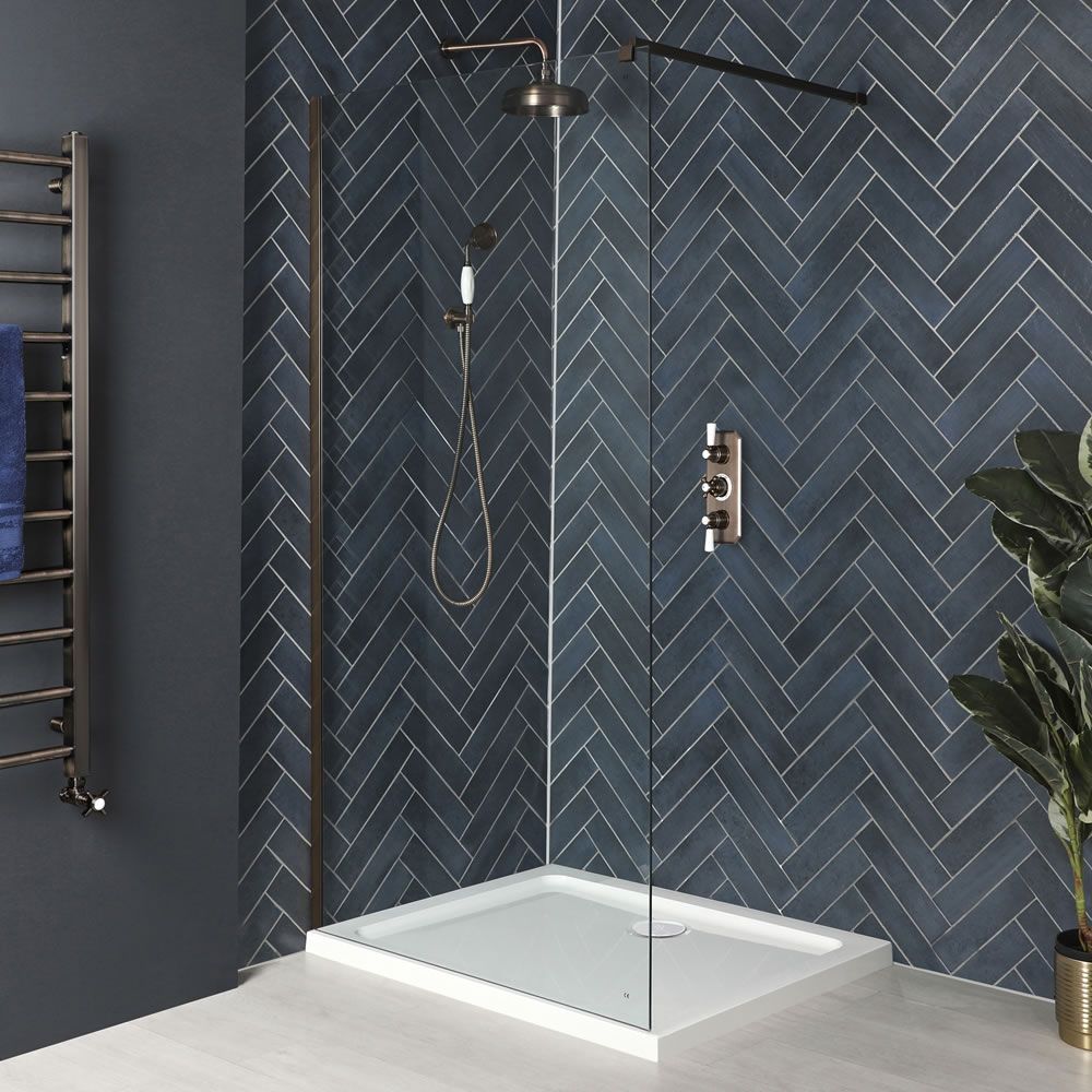 Milano Rosso - Matt Bronze Modern Walk-In Shower Enclosure with Tray - Choice of Sizes