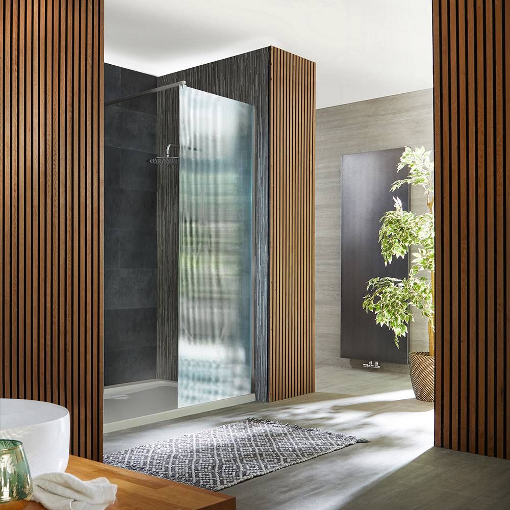 Milano Florence - Fluted Glass Chrome Walk-In Shower Enclosure with Tray - Choice of Sizes