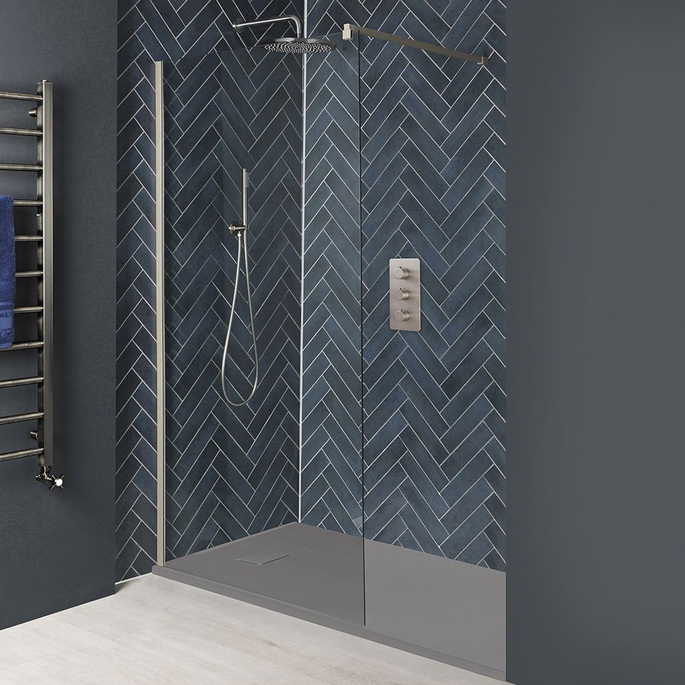 Milano Hunston - Brushed Nickel Walk-In Shower Enclosure with Slate Tray - Choice of Sizes