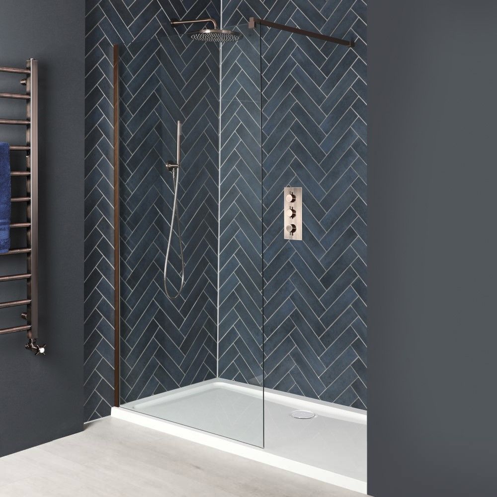 Milano Eris - Brushed Copper Walk-In Shower Enclosure with Tray - Choice of Sizes