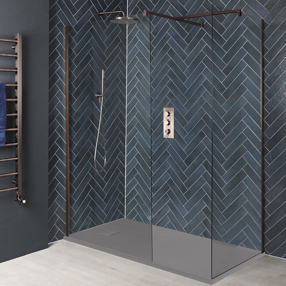 Milano Eris - Brushed Copper Corner Walk-In Shower Enclosure with Slate Tray - Choice of Sizes