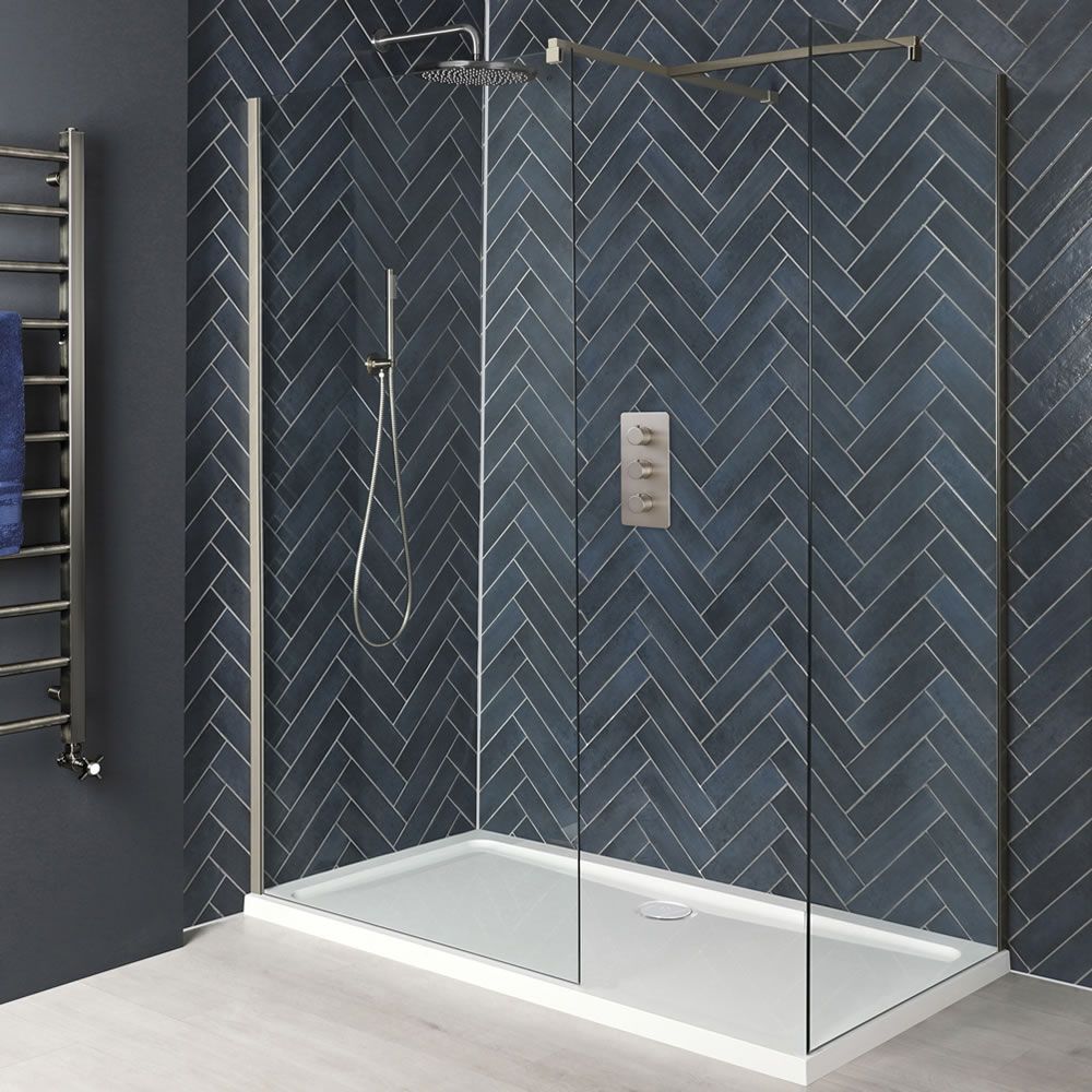 Milano Hunston - Brushed Nickel Corner Walk-In Shower Enclosure with Tray - Choice of Sizes