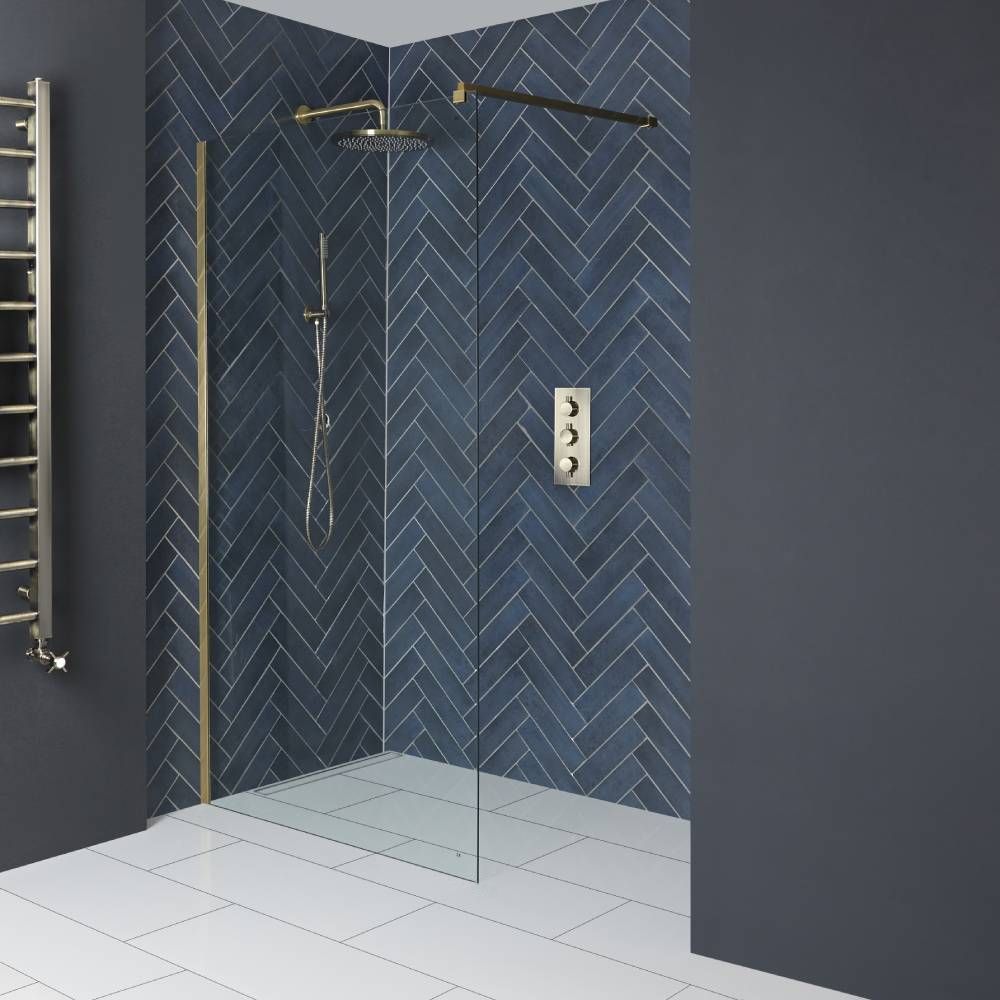 Milano Monet - 1950mm Wet Room Screen - Antique Brass - Choice of Sizes and Hinged Return Panel