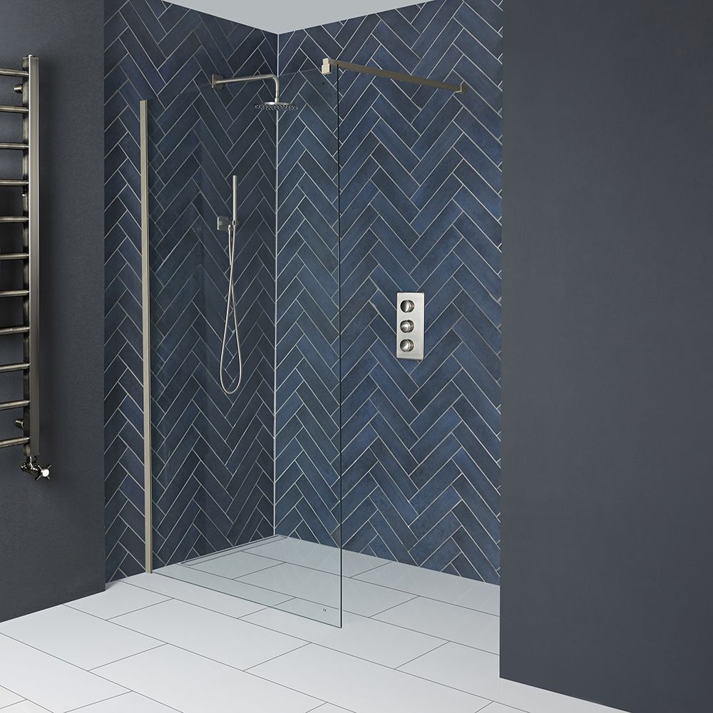 Milano Hunston - 1950mm Wet Room Screen - Brushed Nickel - Choice of Sizes