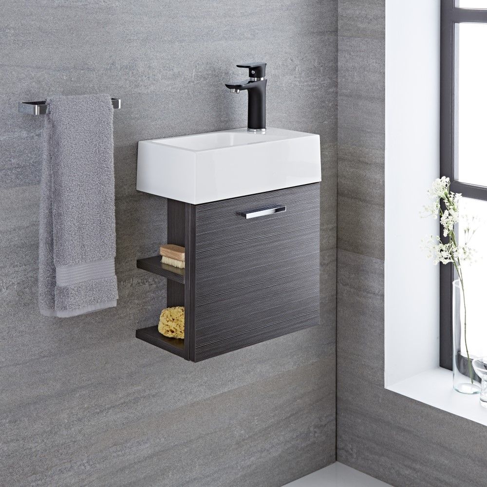Milano Linley - Grey Modern 400mm Cloakroom Wall Hung Vanity Unit with