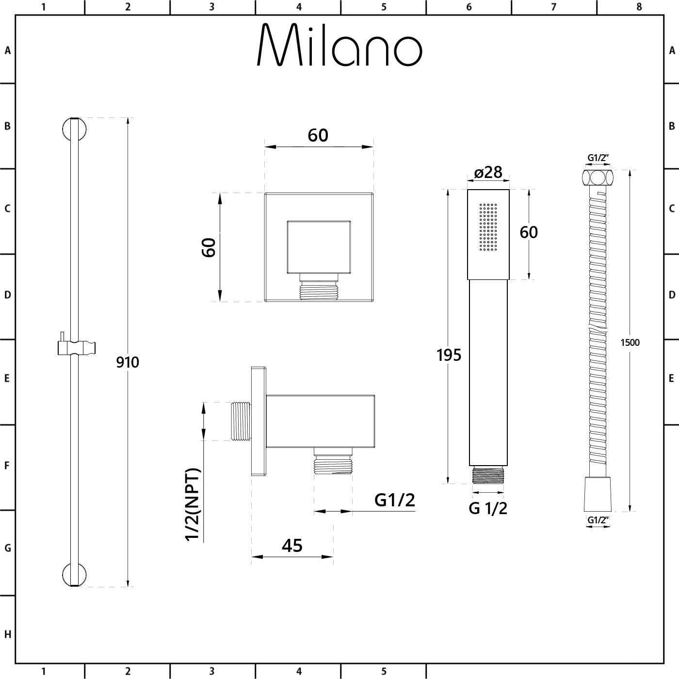 Milano Ashurst - Brushed Nickel Shower with Diverter, Shower Head  
