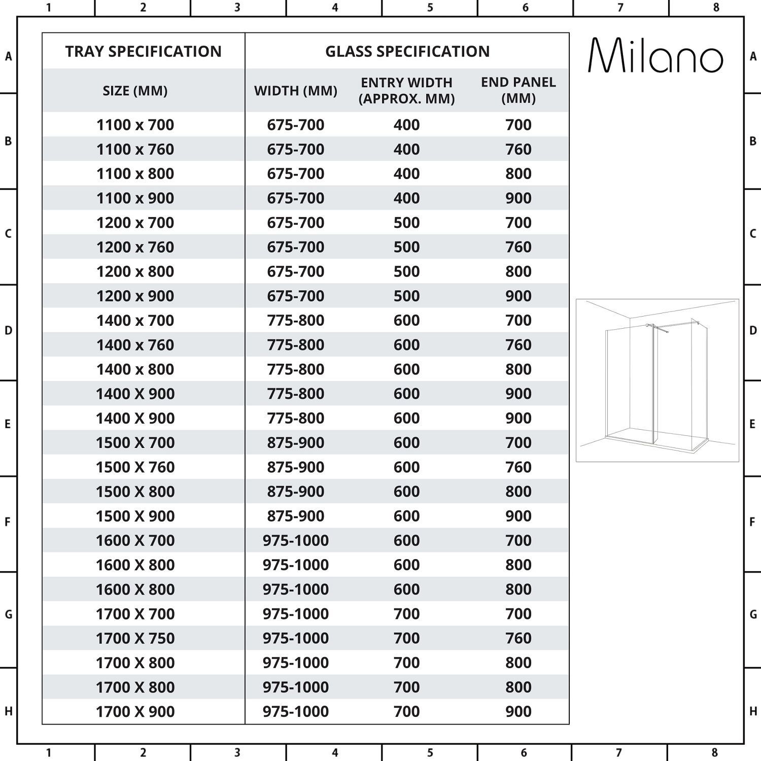 Milano Barq Corner WalkIn Shower Enclosure with Tray Choice of