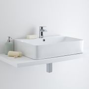 Milano Farington - White Modern Rectangular Countertop Basin with Mono Mixer Tap - 600mm x 420mm