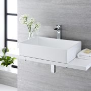 Milano Westby - White Modern Rectangular Countertop Basin with High Rise Mixer Tap - 610mm x 400mm