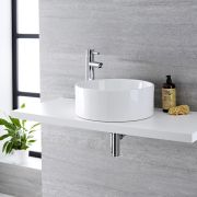 Milano Ballam - White Modern Round Countertop Basin with High Rise Mixer Tap - 400mm x 400mm