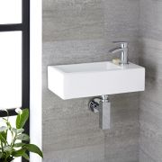 Milano Elswick - White Modern Rectangular Wall Hung Basin - 450mm x 250mm (1 Tap-Hole)