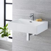 Milano Elswick - White Modern Rectangular Wall Hung Basin - 605mm x 430mm (1 Tap-Hole)
