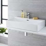 Milano Elswick - White Modern Rectangular Countertop Basin - 750mm x 420mm (1 Tap-Hole)
