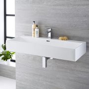 Milano Elswick - White Modern Rectangular Wall Hung Basin - 1000mm x 420mm (1 Tap-Hole)