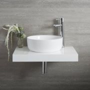 Milano Art - White Modern Ribbed Edge Round Countertop Basin - 360mm (No Tap-Holes)