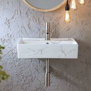 Milano Elswick - Marble Effect Rectangular Wall Hung Basin - 500mm x 350mm (1 Tap Hole)