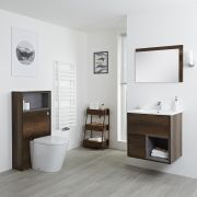 Milano Bexley - Dark Oak Modern 600mm Vanity Unit with WC Unit and Rivington Back to Wall Pan