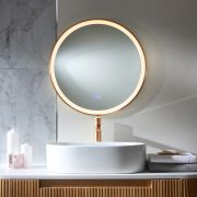 Milano Camila - Brushed Copper Modern Round Anti-Fog LED Mirror - 600mm