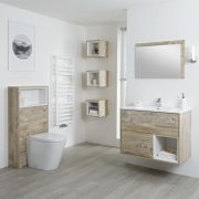 Milano Bexley - Light Oak Modern 800mm Open Shelf Vanity Unit, WC Unit, Rivington Pan, Three Storage Units and Mirror