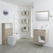 Milano Bexley - Light Oak Modern 600mm Open Shelf Vanity Unit, WC Unit and Rivington Back to Wall Pan
