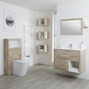 Milano Bexley - Light Oak Modern 800mm Open Shelf Vanity Unit, WC Unit and Rivington Back to Wall Pan