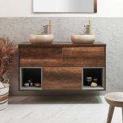 Milano Bexley - 1200mm Wall Hung Open Shelf Vanity Unit with Elements Countertop Basins - Choice of Basin, Finish and LED Light