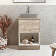 Milano Bexley - 600mm Open Shelf Vanity Unit with Elements Countertop Basin - Choice of Basin, Finish and LED Light