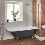 Milano Hest - Stone Grey Traditional Freestanding Corner Shower Bath with Chrome Feet and Screen - 1685mm x 750mm - Left/Right Hand Options